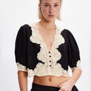 RIXO Black and Cream Lace Blouse